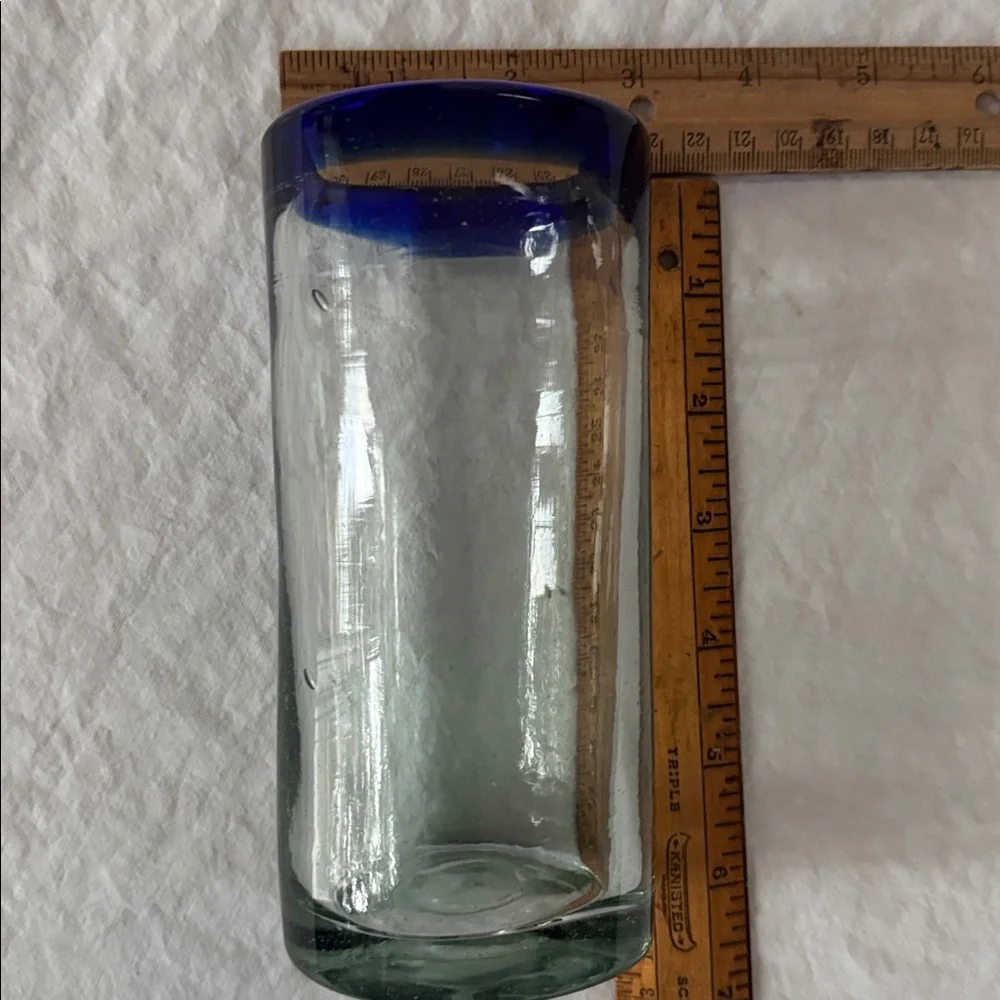 MEXICO HANDBLOWN GLASS COBALT BLUE REPLACEMENT TUMBLER BARWARE VINTAGE 90s 14 oz